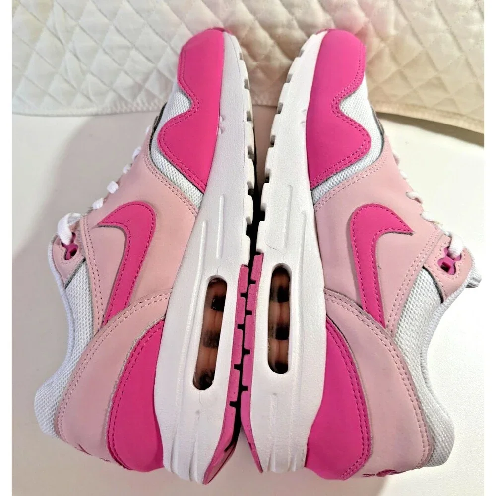 NIKE Kids Air Max 1 Sneaker Shoes White Pink FZ3559-100 Size 6.5Y / Big Kids